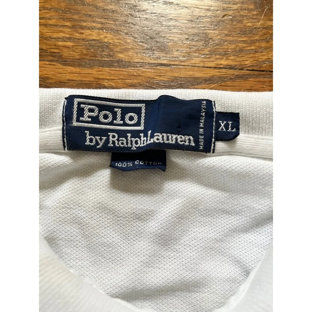 Polo Ralph Lauren Mens XL White Orange Blue Striped Pique Cotton Polo Shirt